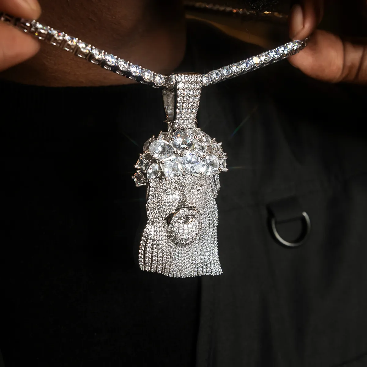 Large Diamond Jesus Head Pendant