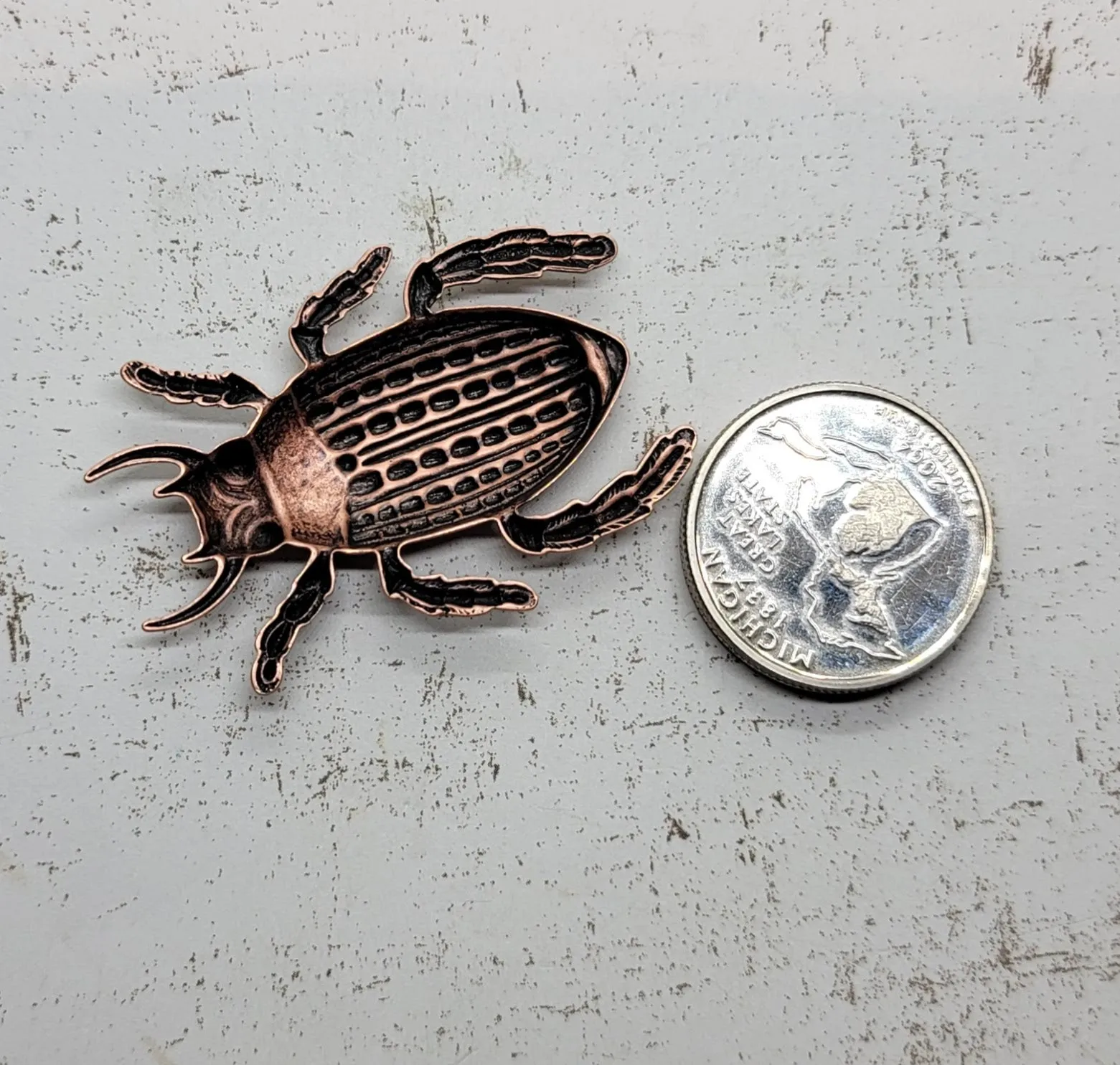 Large Oxidized Copper Beetle Stamping x 1 - 223COFF