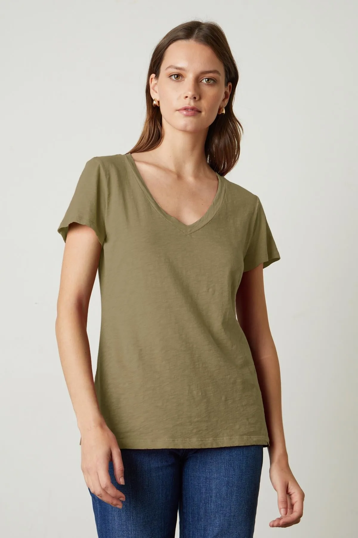 LILITH COTTON SLUB V-NECK TEE