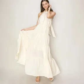 Long Tie Neck White Maxi Dress