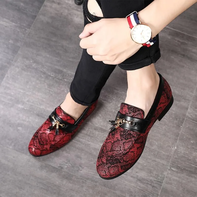 Luxury Tassel Snakeskin Pattern Leather Shoes