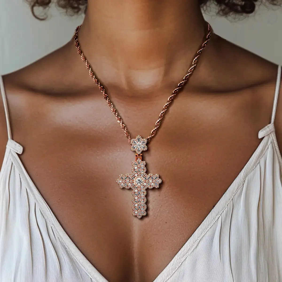 Marquise Flower Cross Pendant