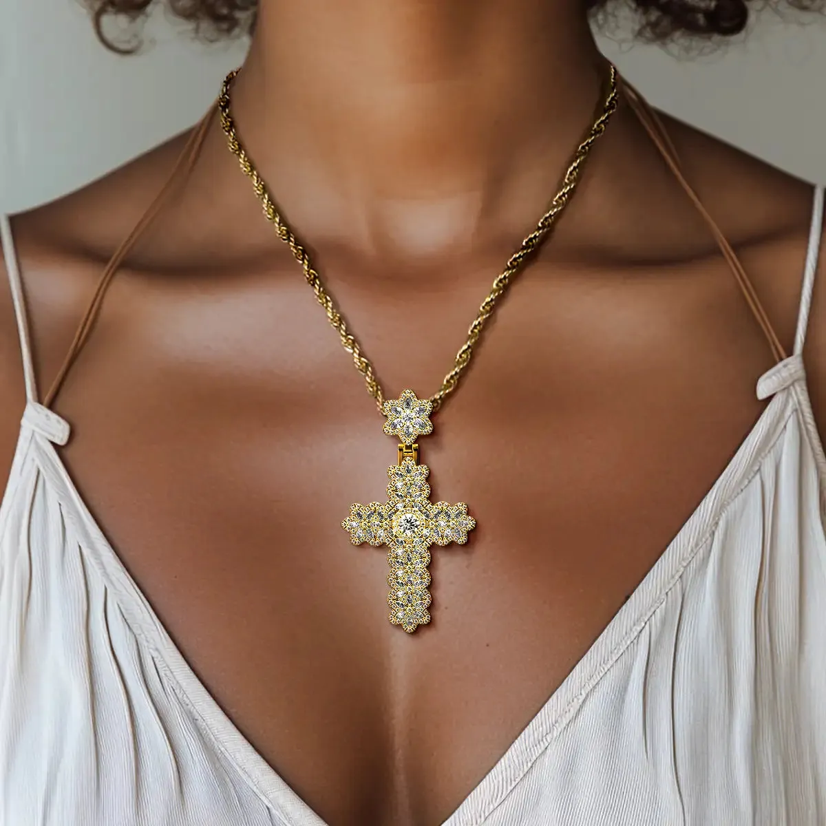 Marquise Flower Cross Pendant