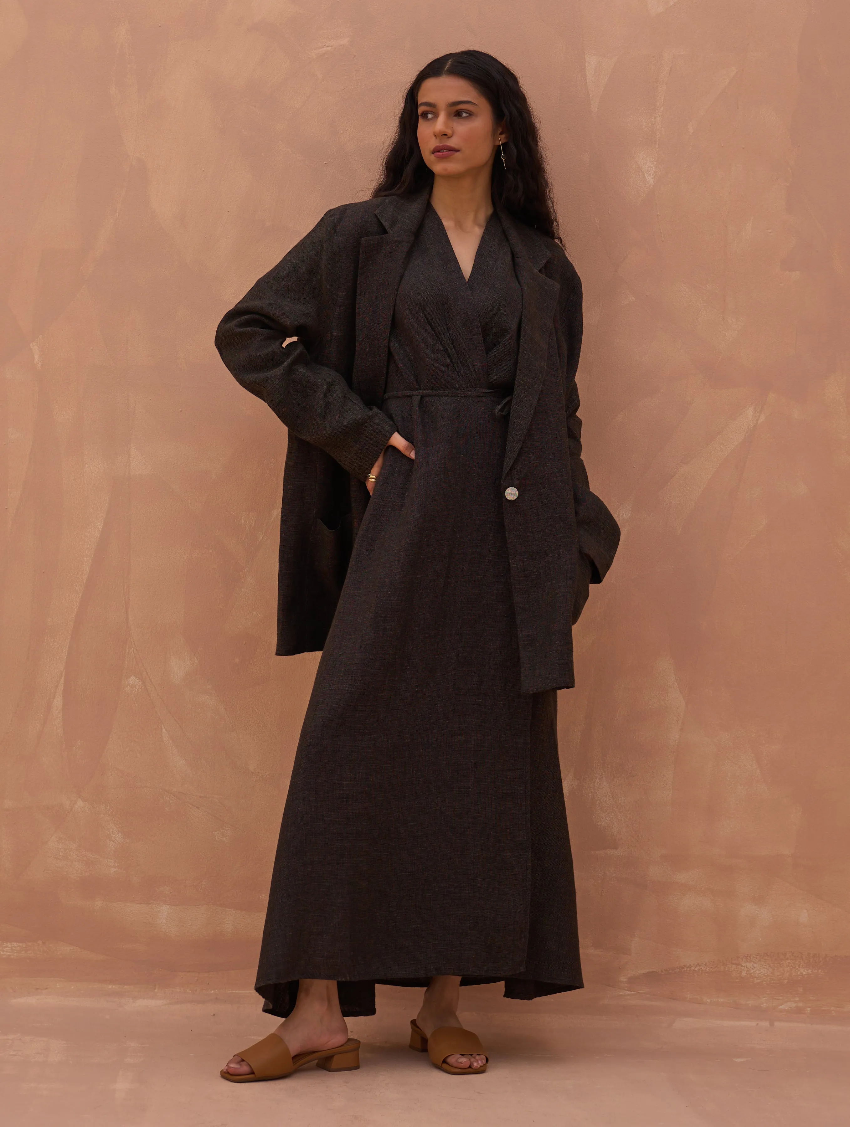 Maya Linen Dress with Jacket - Charcoal