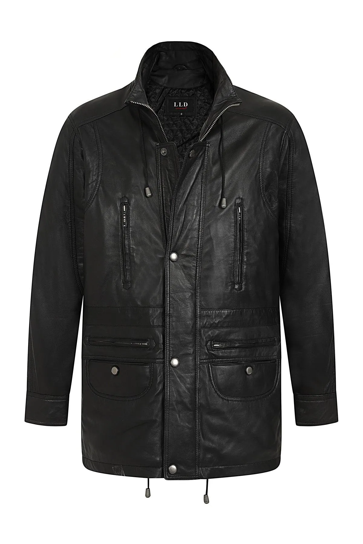 Men's Black Classic ¾ Length Real Leather Coat - 'JERRY'