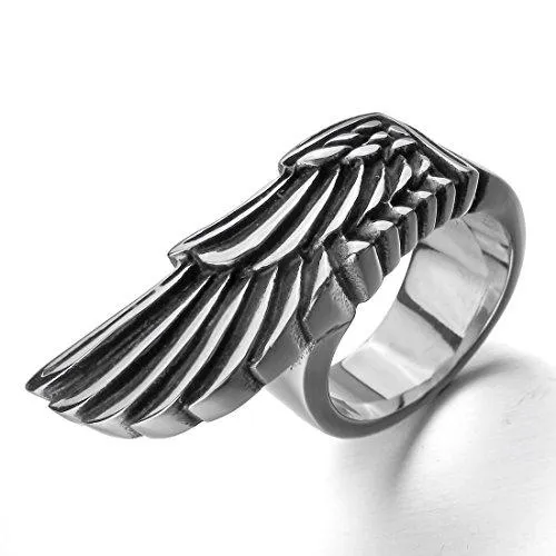 Men's Stainless Steel Ring Silver Tone Angel Wing