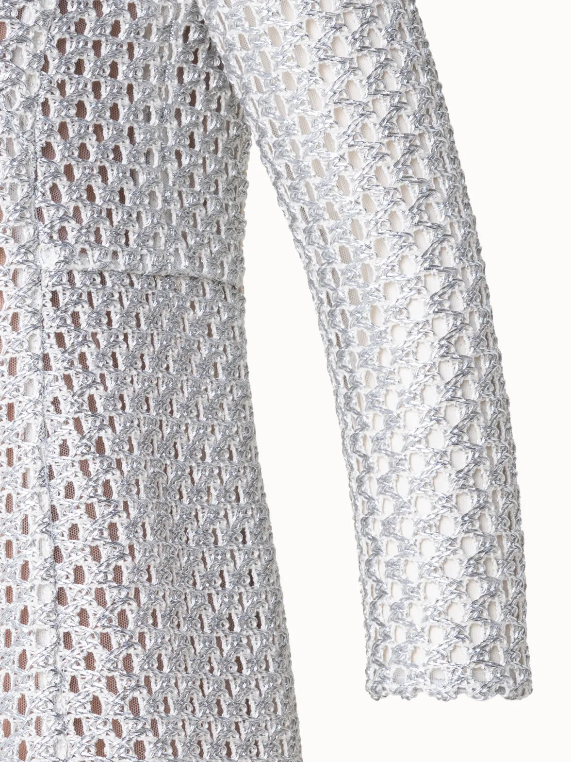 Metallic Crochet-Stickerei Etuikleid aus Lurex und Baumwolle