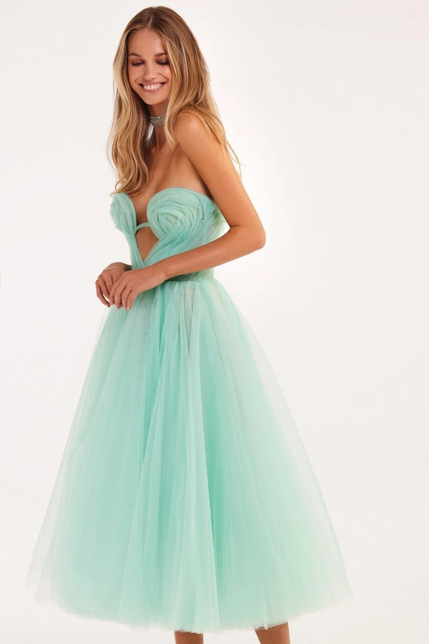 Mint green tender midi tulle dress