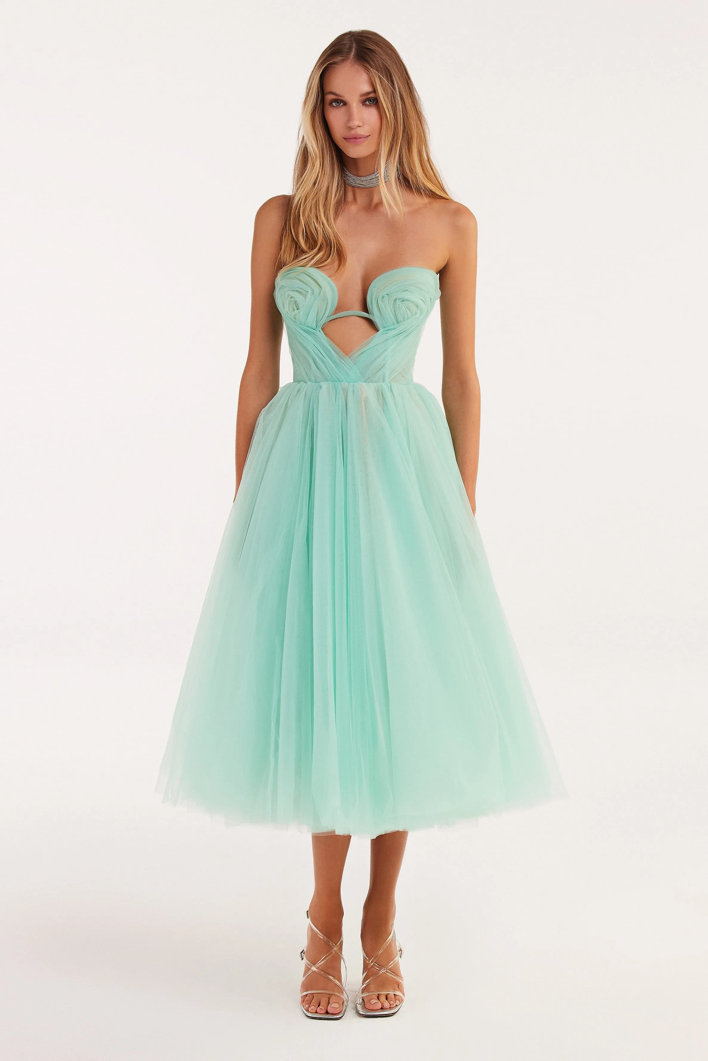 Mint green tender midi tulle dress