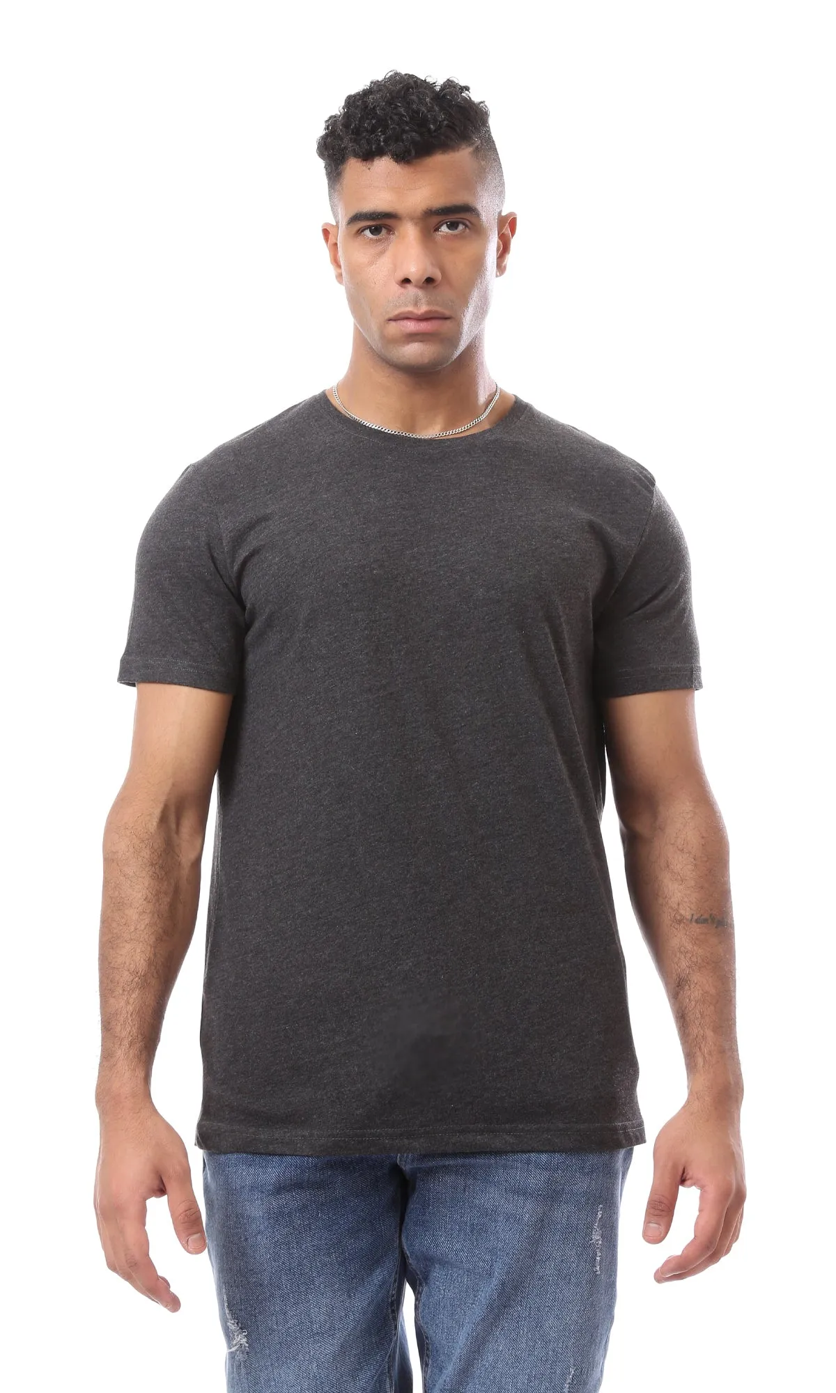 O168084 Short Sleeves Heather Charcoal Grey Summer Tee