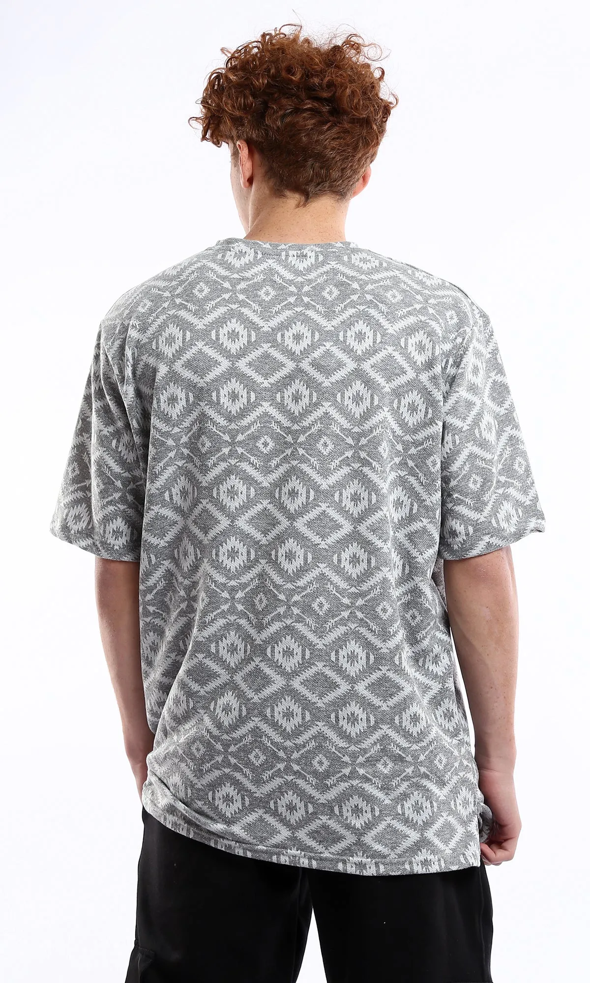 O178561 Crew Neck Geometric Short Sleeves Summer Tee