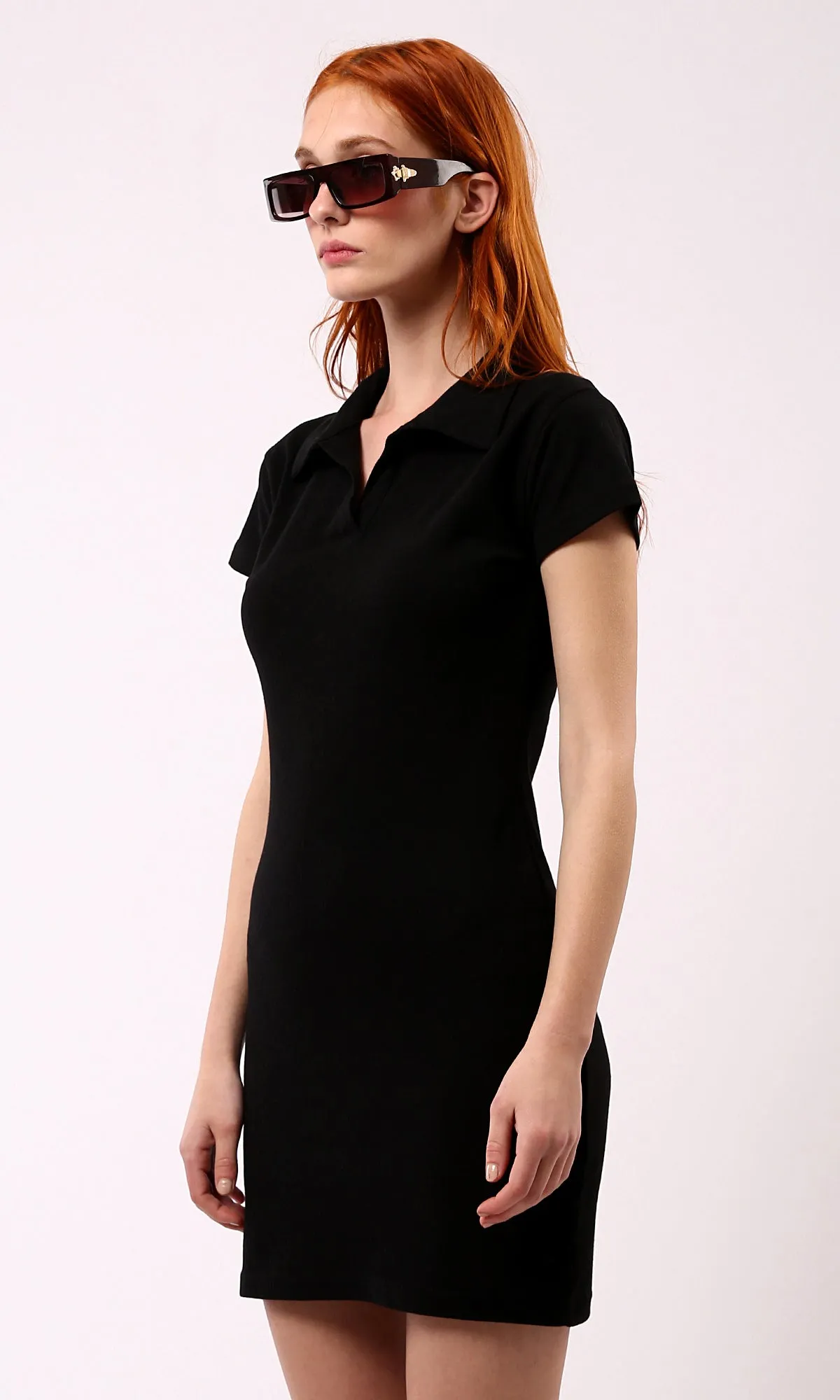 O187833 Open Neck Black Short Sleeves Summer Dress