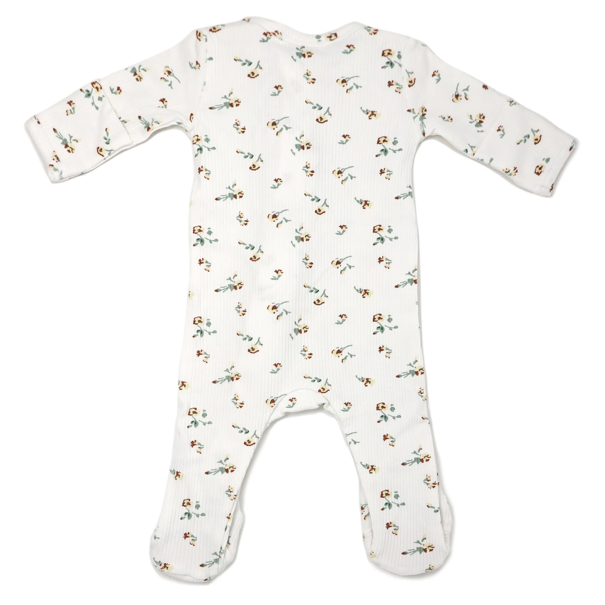 oh baby! Two Way Zipper Footie - Rib Knit - Scattered Flowers - Cream