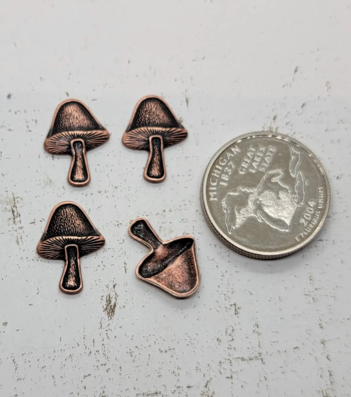 Oxidized Copper Mushroom Stampings x 4 - COS4715