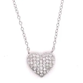 Pave heart necklace in silver