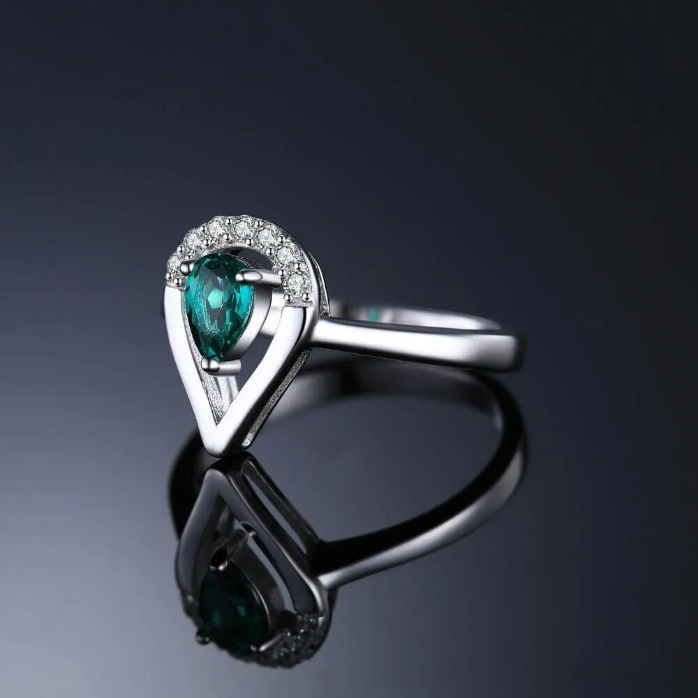 Pear Simulated Nano Emerald Ring - 925 Sterling Silver