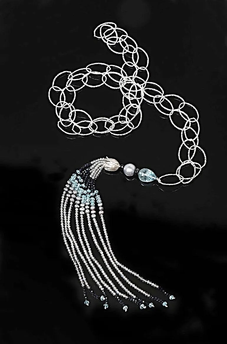 Pearl, Labradorite, Blue Topaz and Sapphires, and Silver Necklace