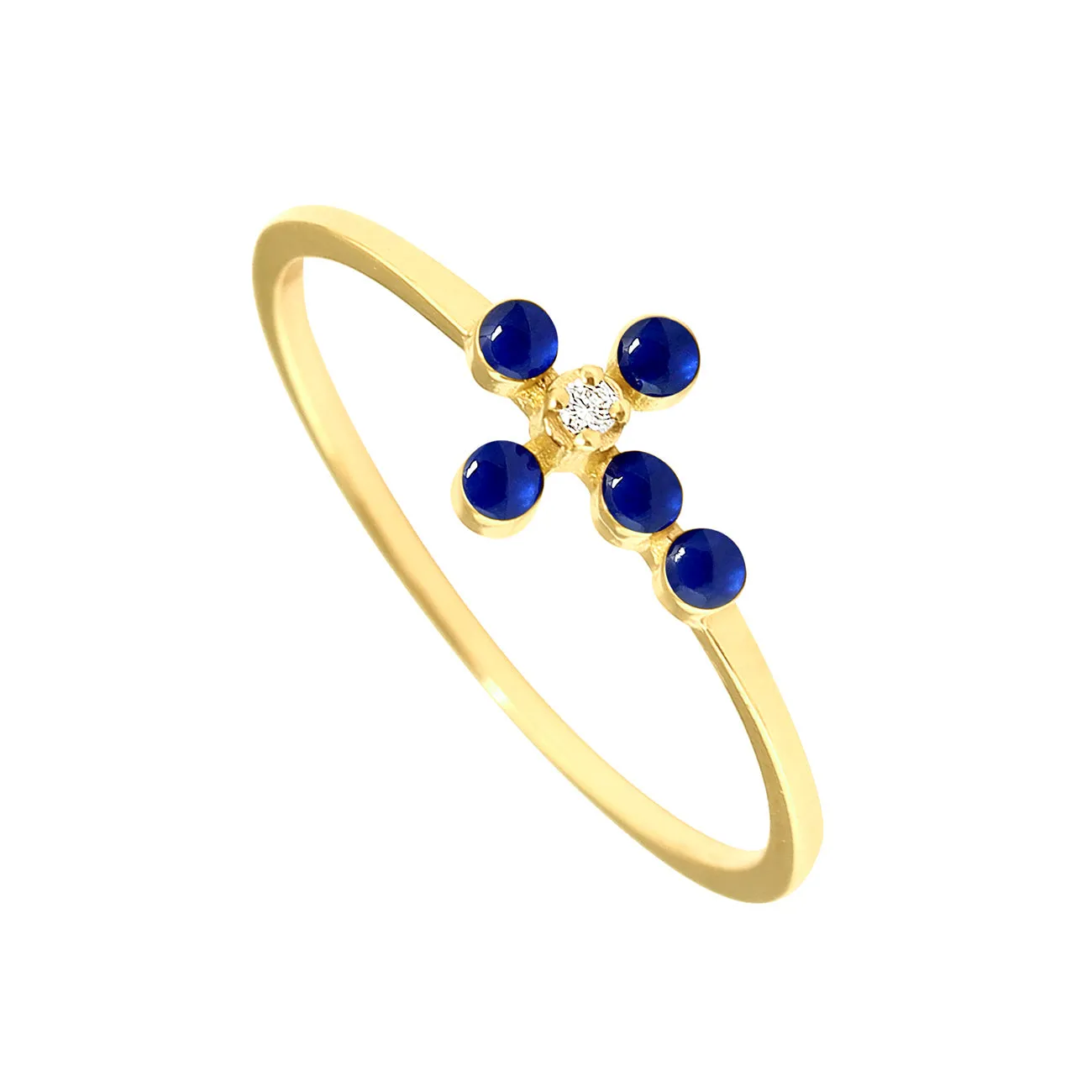 Pearled Cross Diamond Lapis Ring, Yellow Gold, Size 6