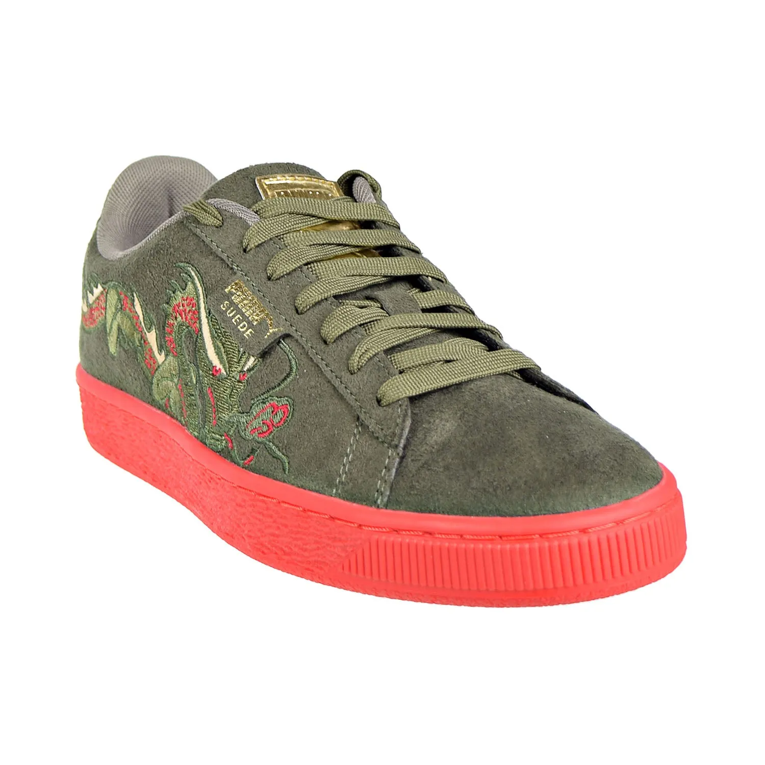 Puma Court Classic Dragon Patch Men's Shoes Burnt Olive/High Risk Red