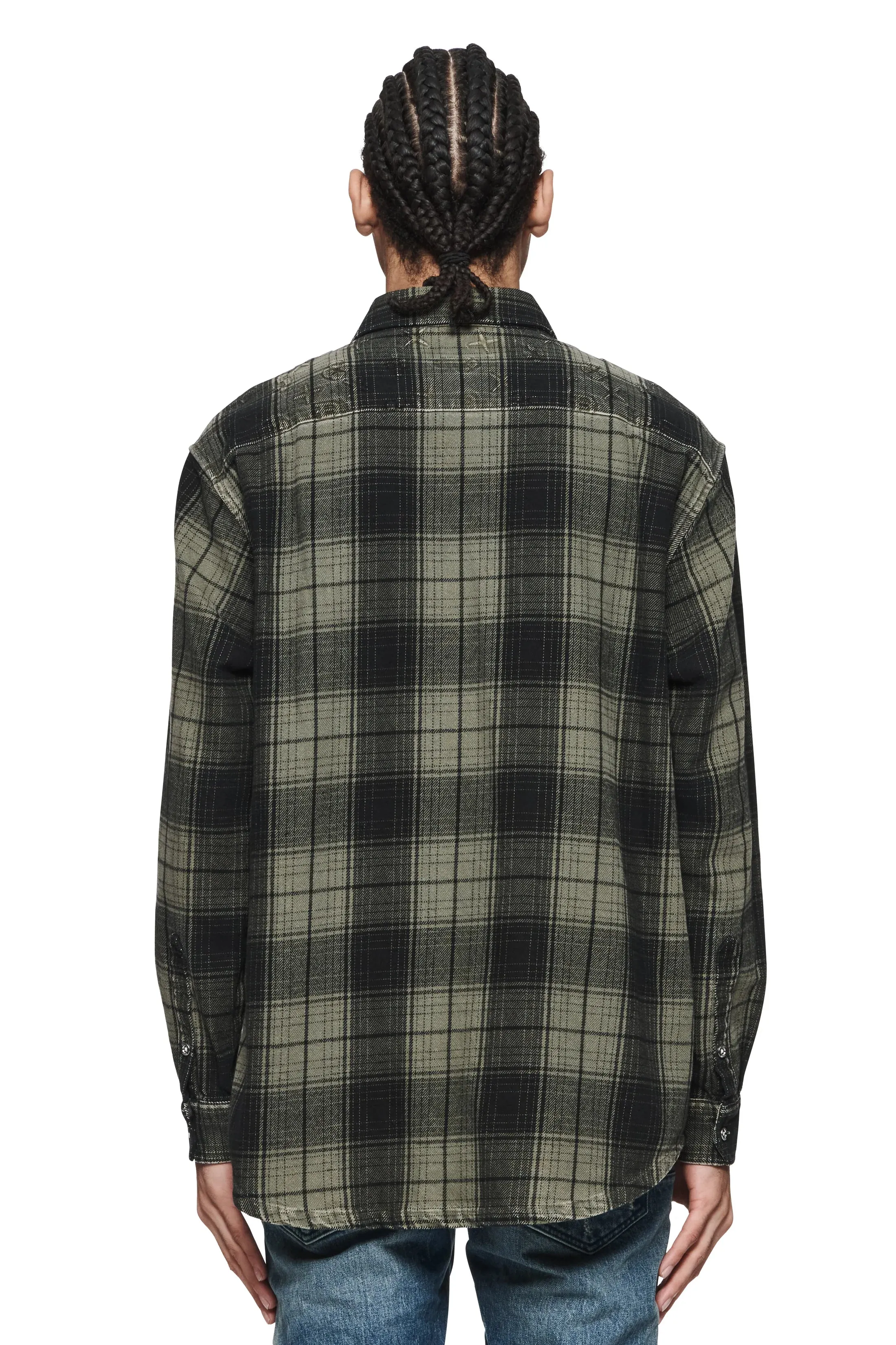 PURPLE BRAND Overdyed Flannel Long Sleeve Shirt