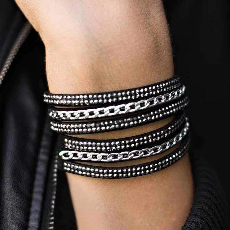 Put On Your Game Face Black Snap Wrap Bracelet