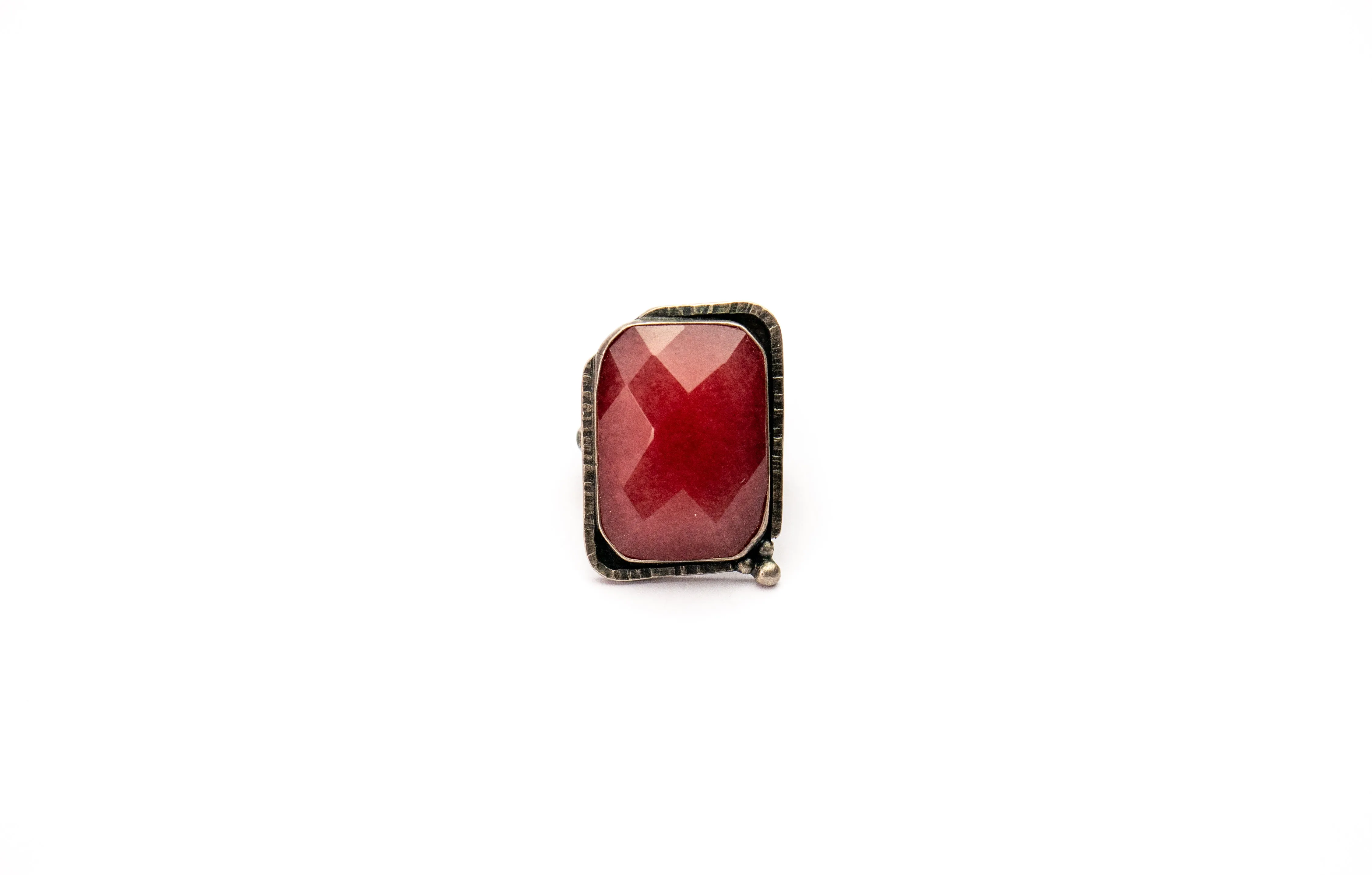 Red Jade sterling silver ring - Statement Ring