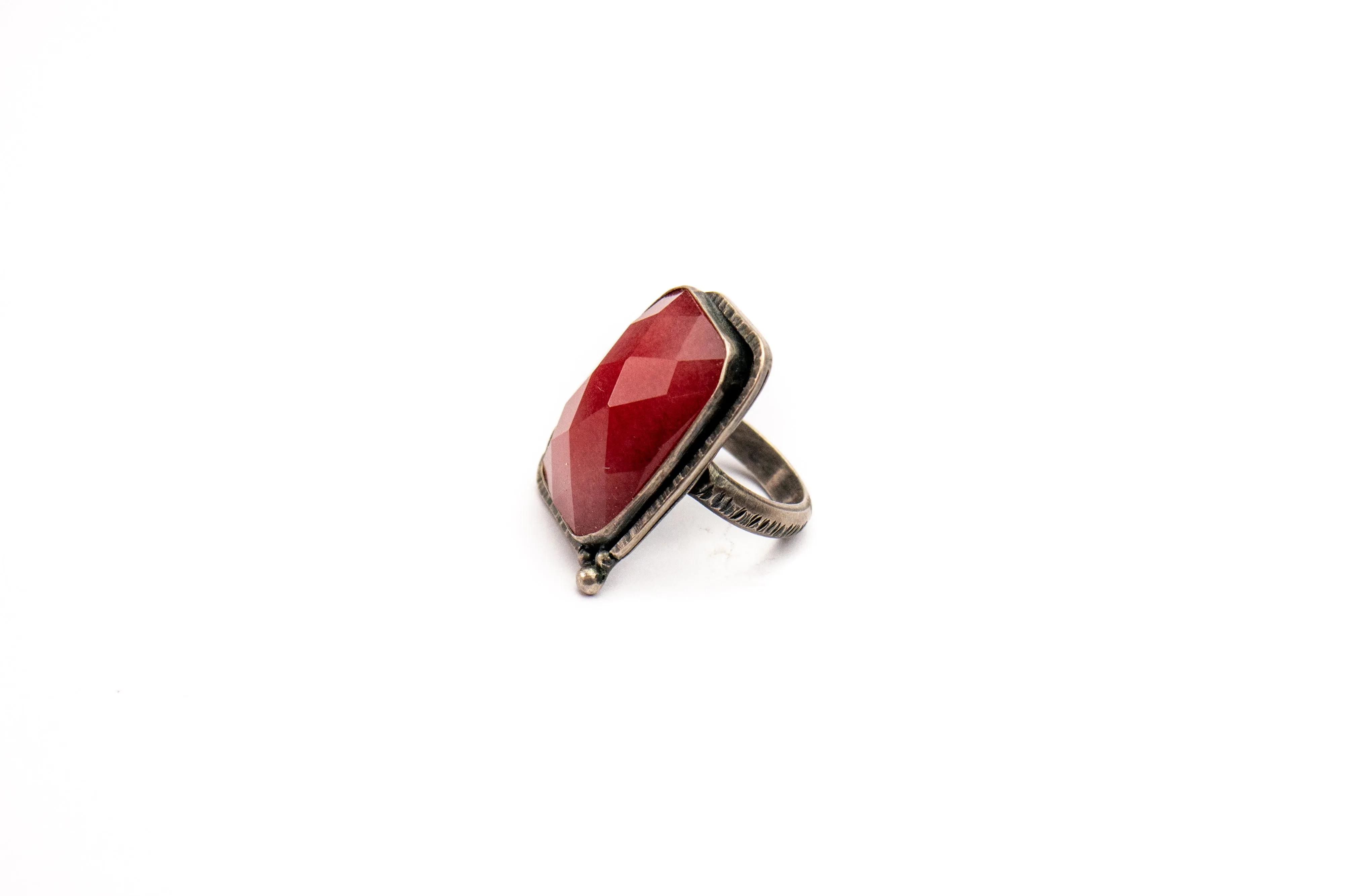 Red Jade sterling silver ring - Statement Ring