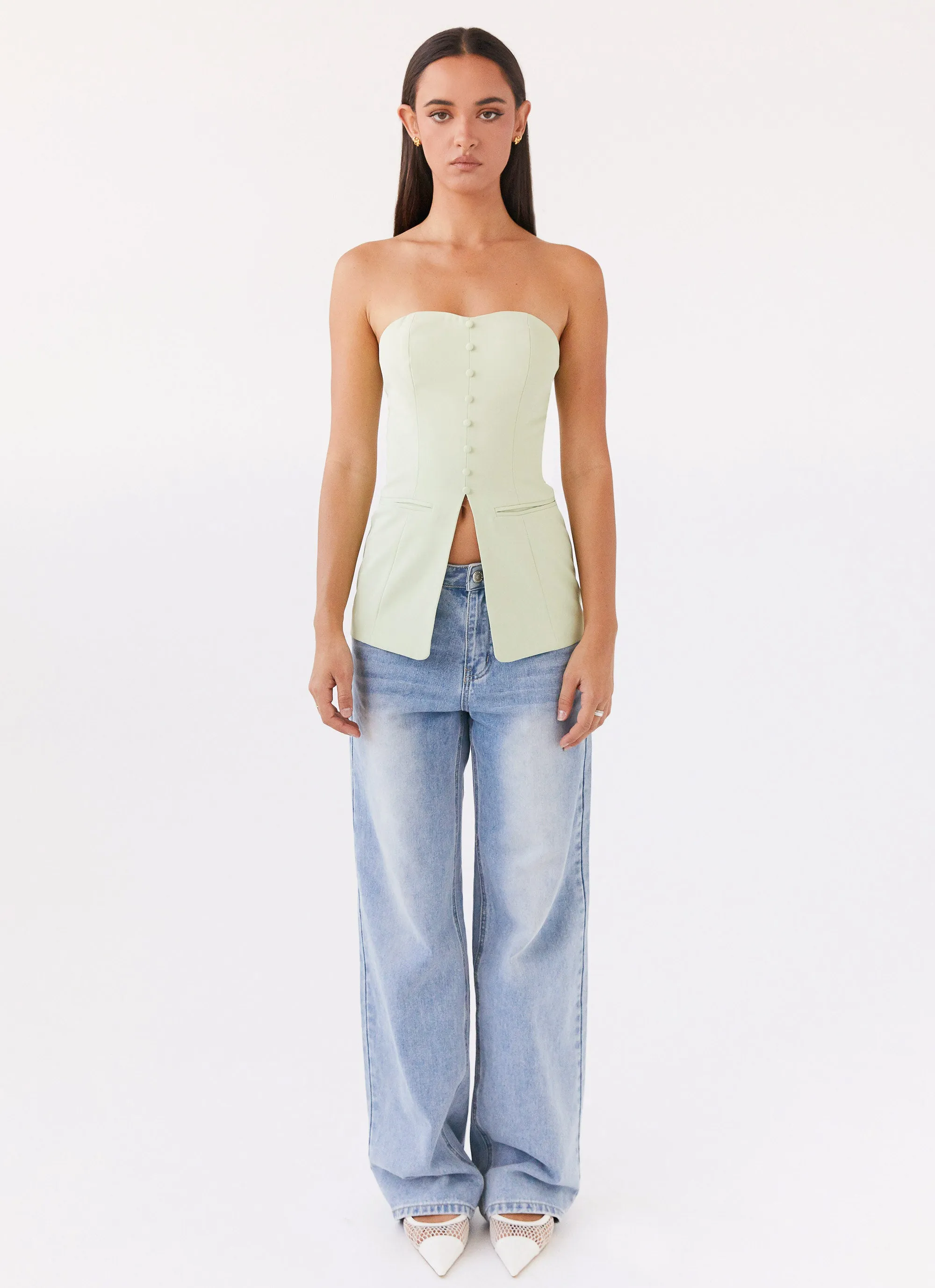 Riveria Tailored Strapless Top - Green Zest