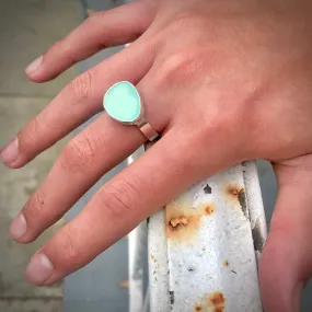 Rose cut aqua chalcedony ring