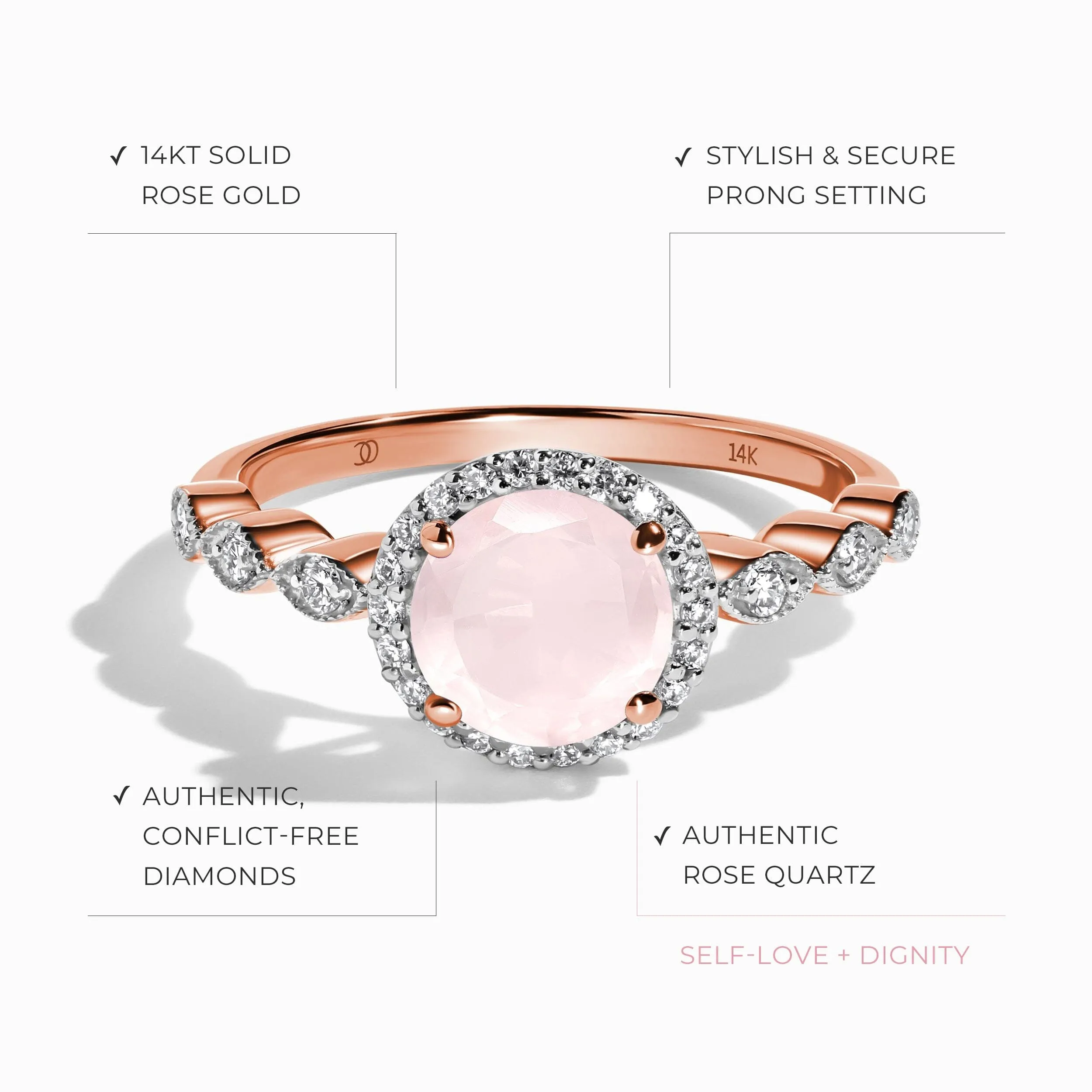 Rose Quartz Diamond Ring - Soulmate