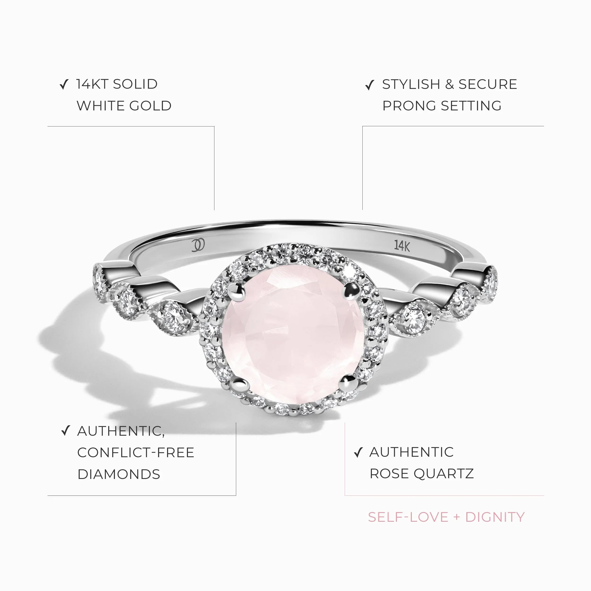 Rose Quartz Diamond Ring - Soulmate