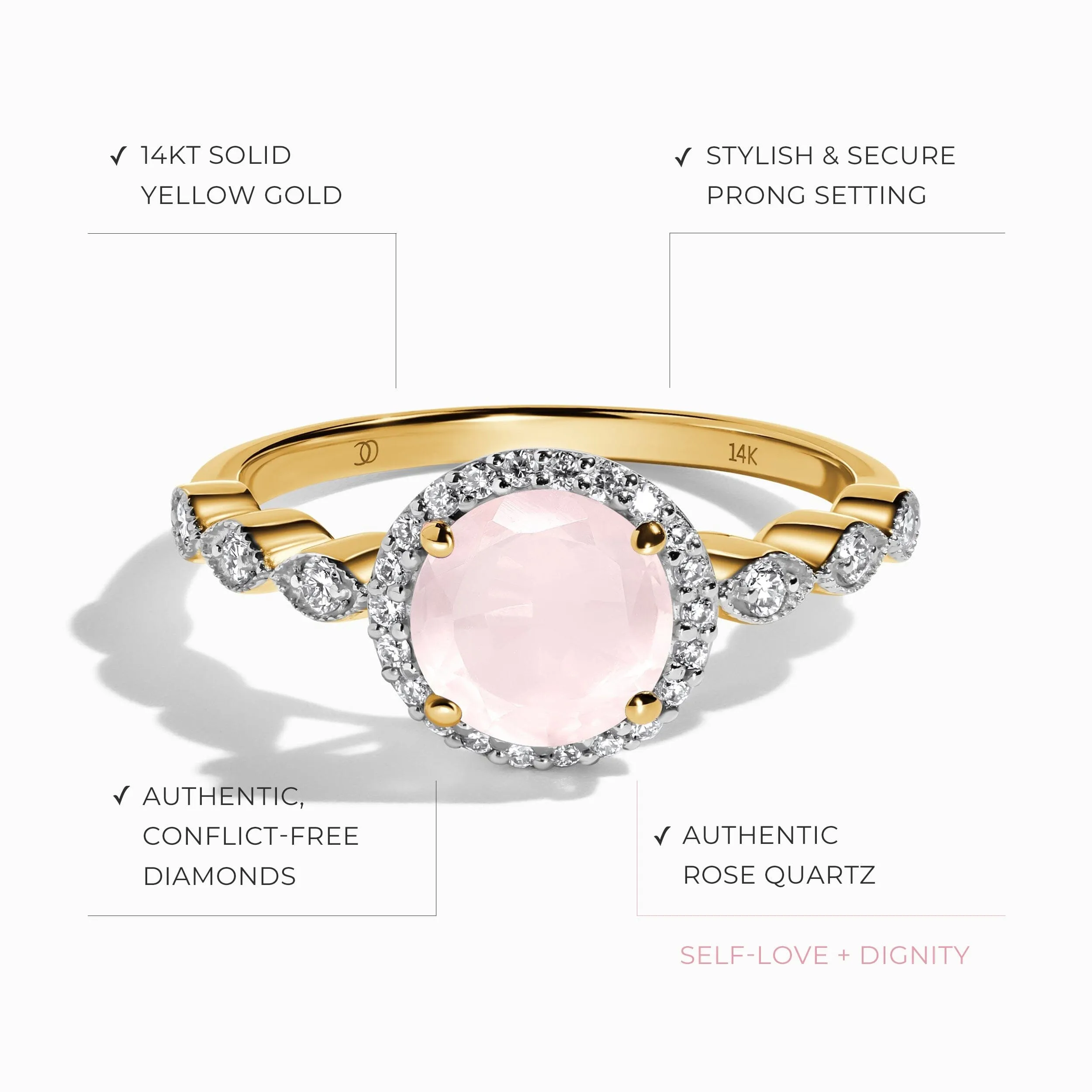 Rose Quartz Diamond Ring - Soulmate