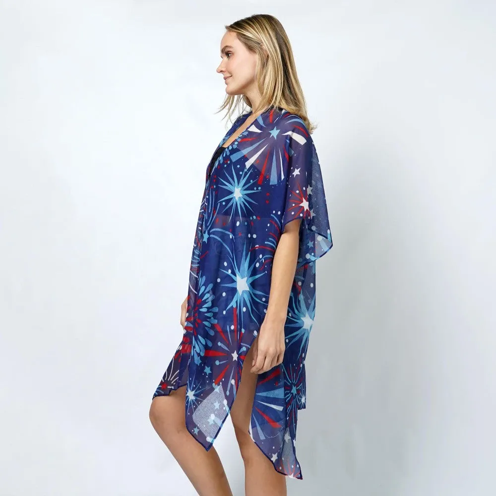 Sheer Americana Fireworks Print Kimono