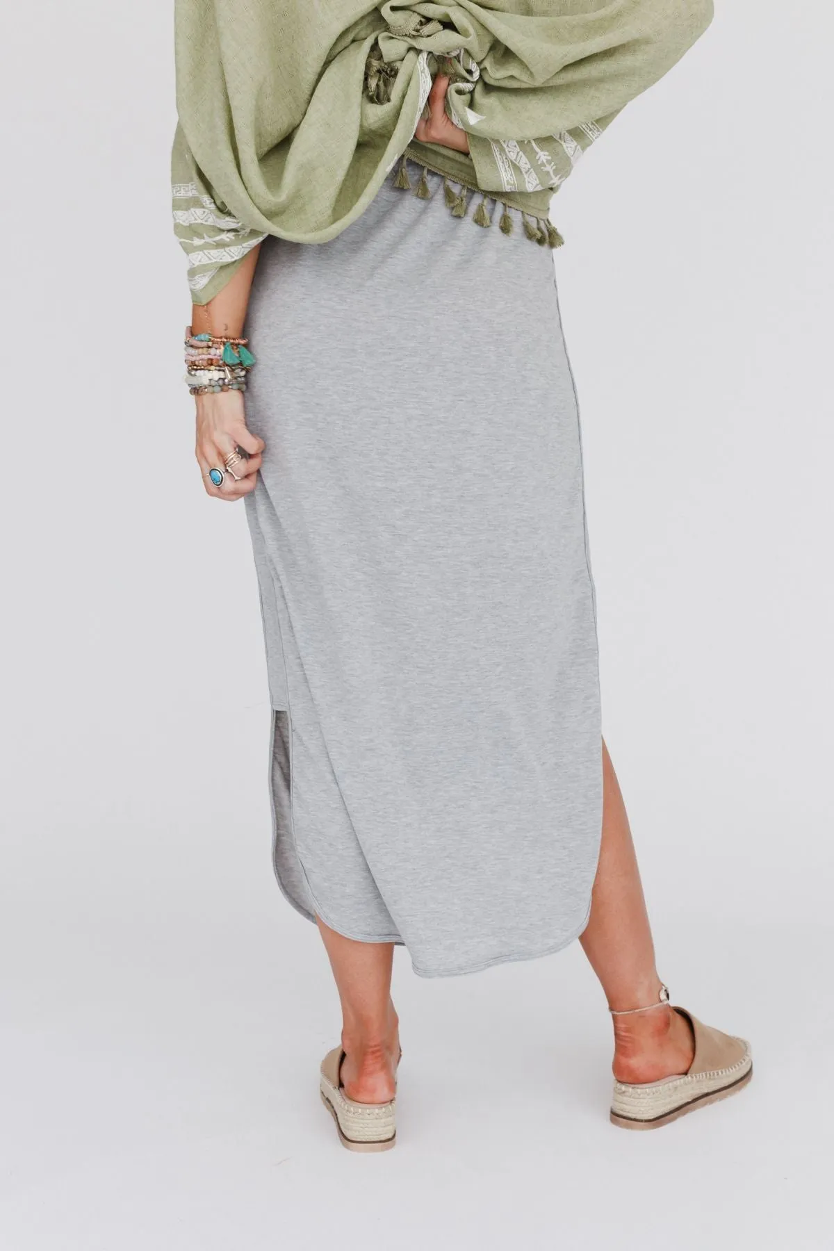 So Comfy Drawstring Maxi Skirt - Heather Gray