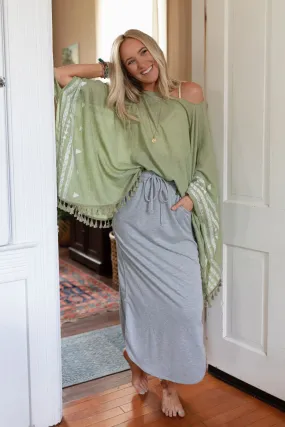 So Comfy Drawstring Maxi Skirt - Heather Gray