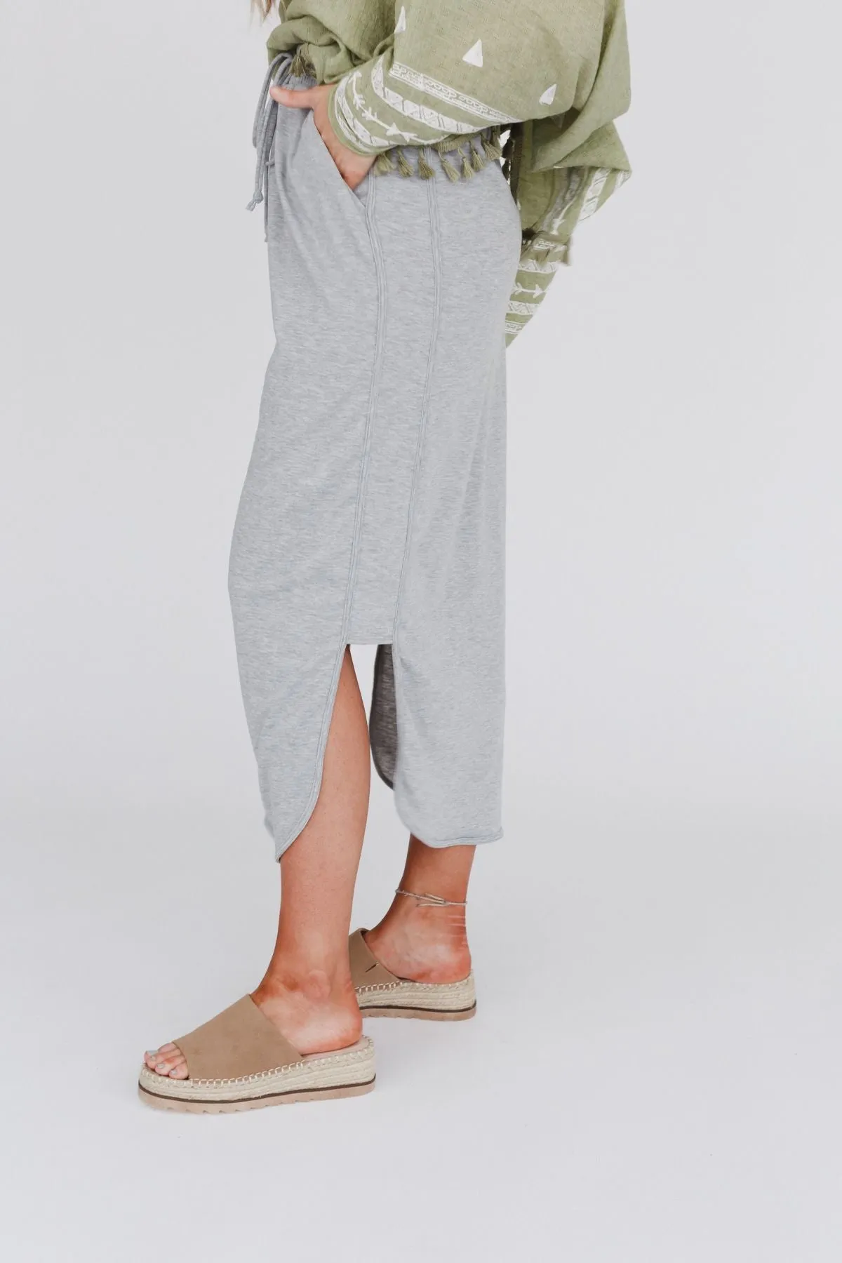 So Comfy Drawstring Maxi Skirt - Heather Gray