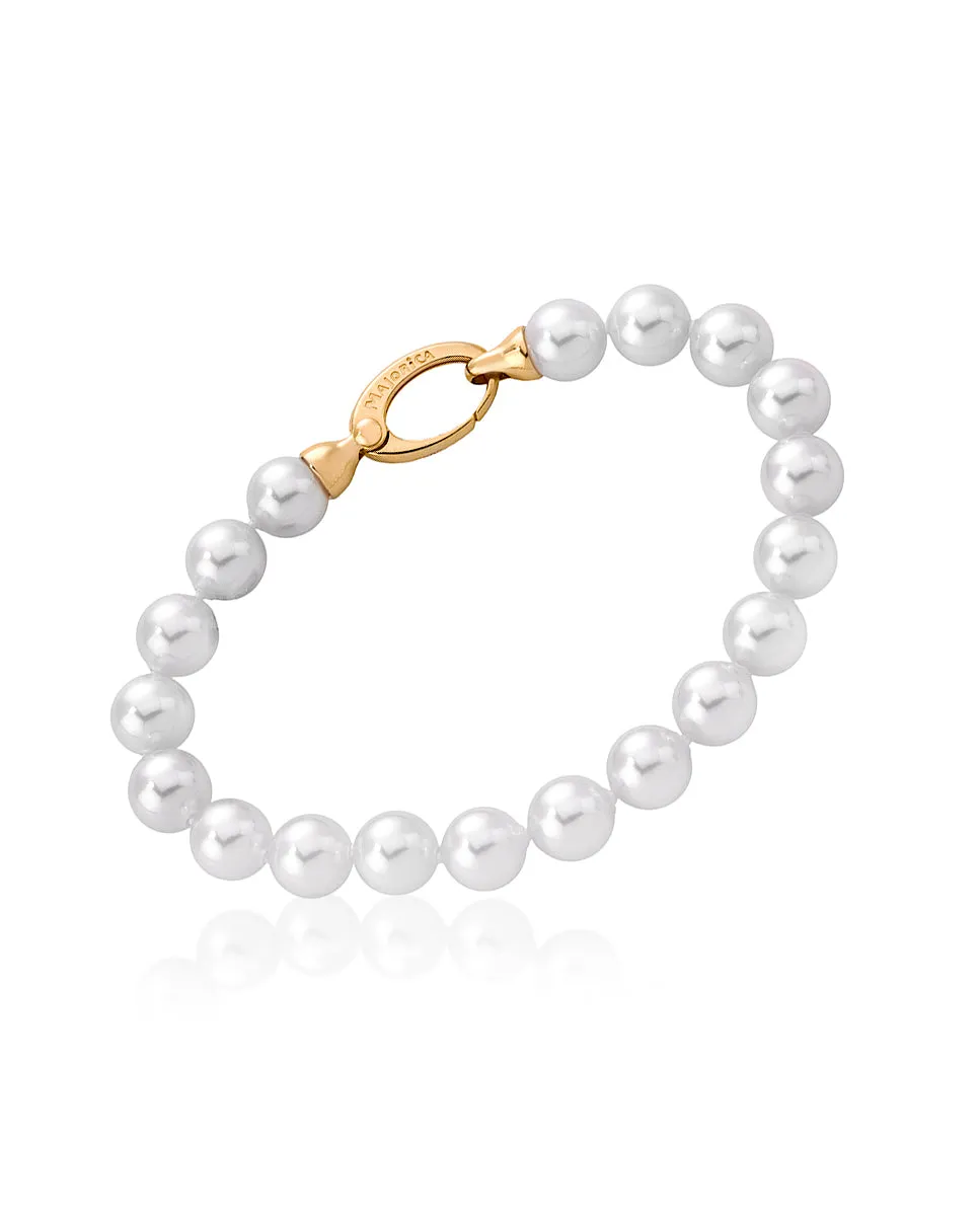 Sterling Silver Gold Plated Bracelet for Women with Organic Pearl, 8mm Round White Pearl, 7.4 Length, Lyra Collection