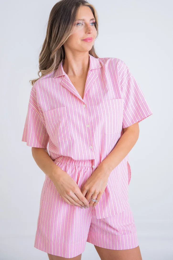 Stripe Poplin Button Up Top