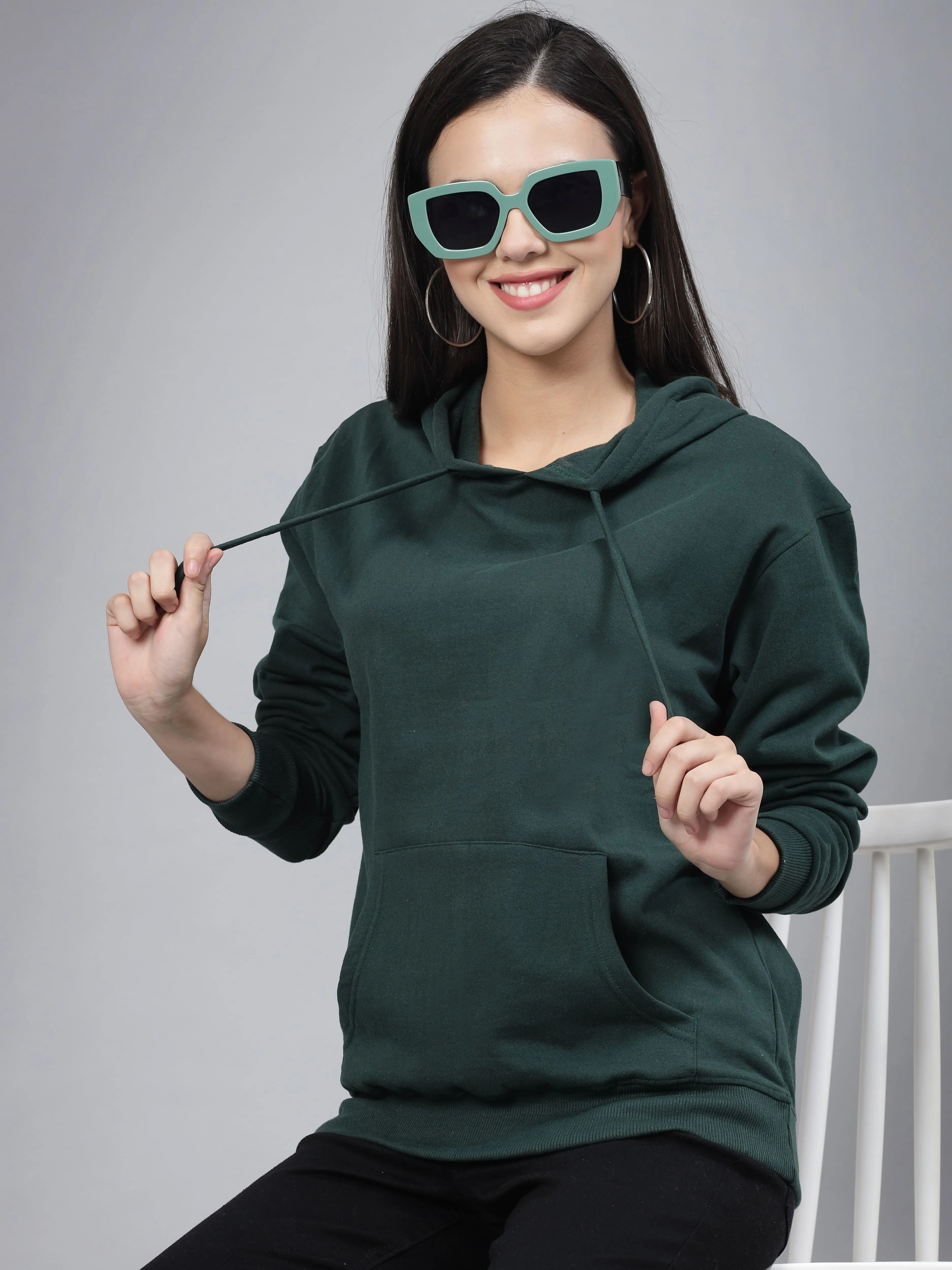 Style Quotient women green hooded oversized sweatshirt