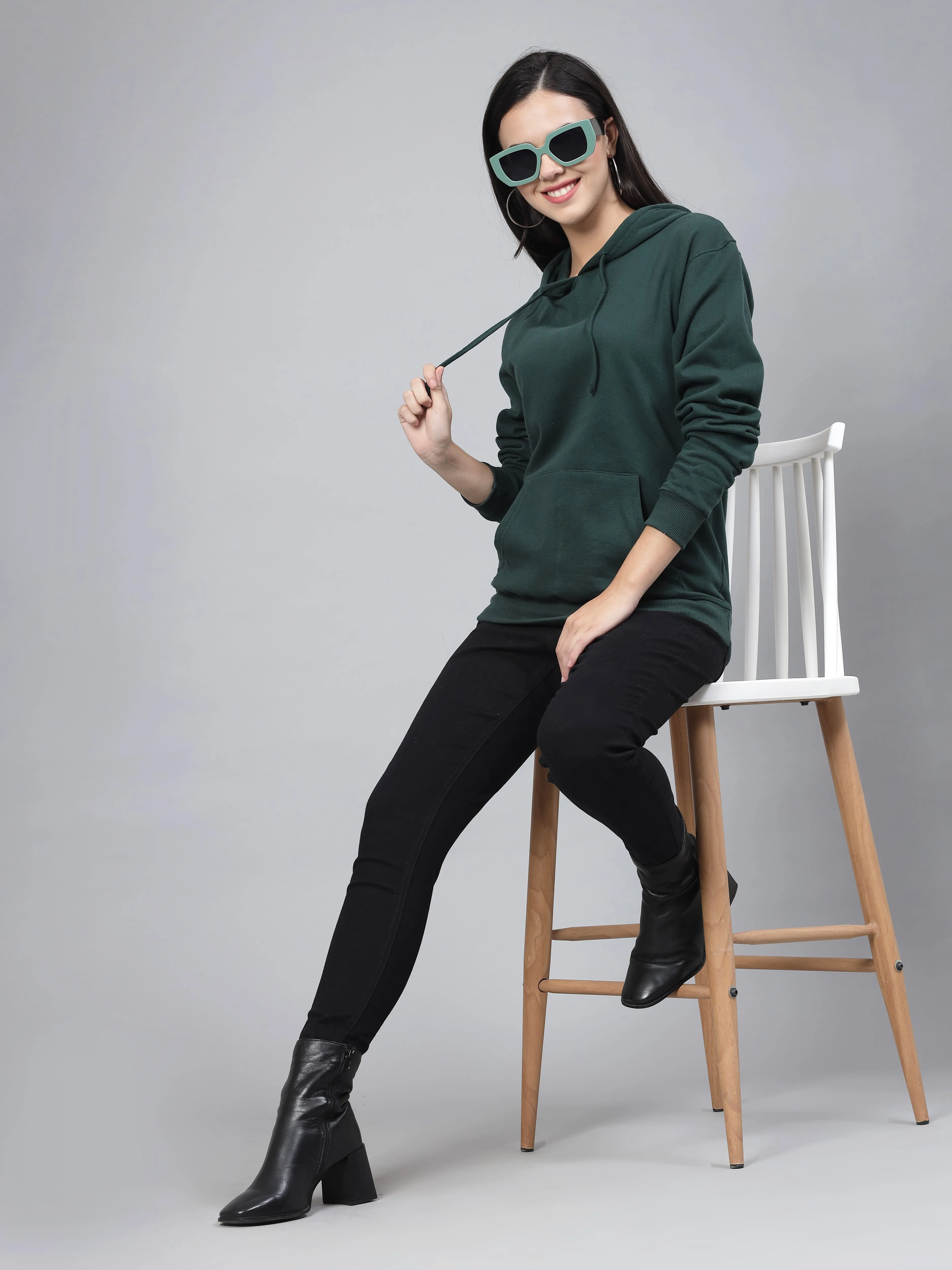 Style Quotient women green hooded oversized sweatshirt