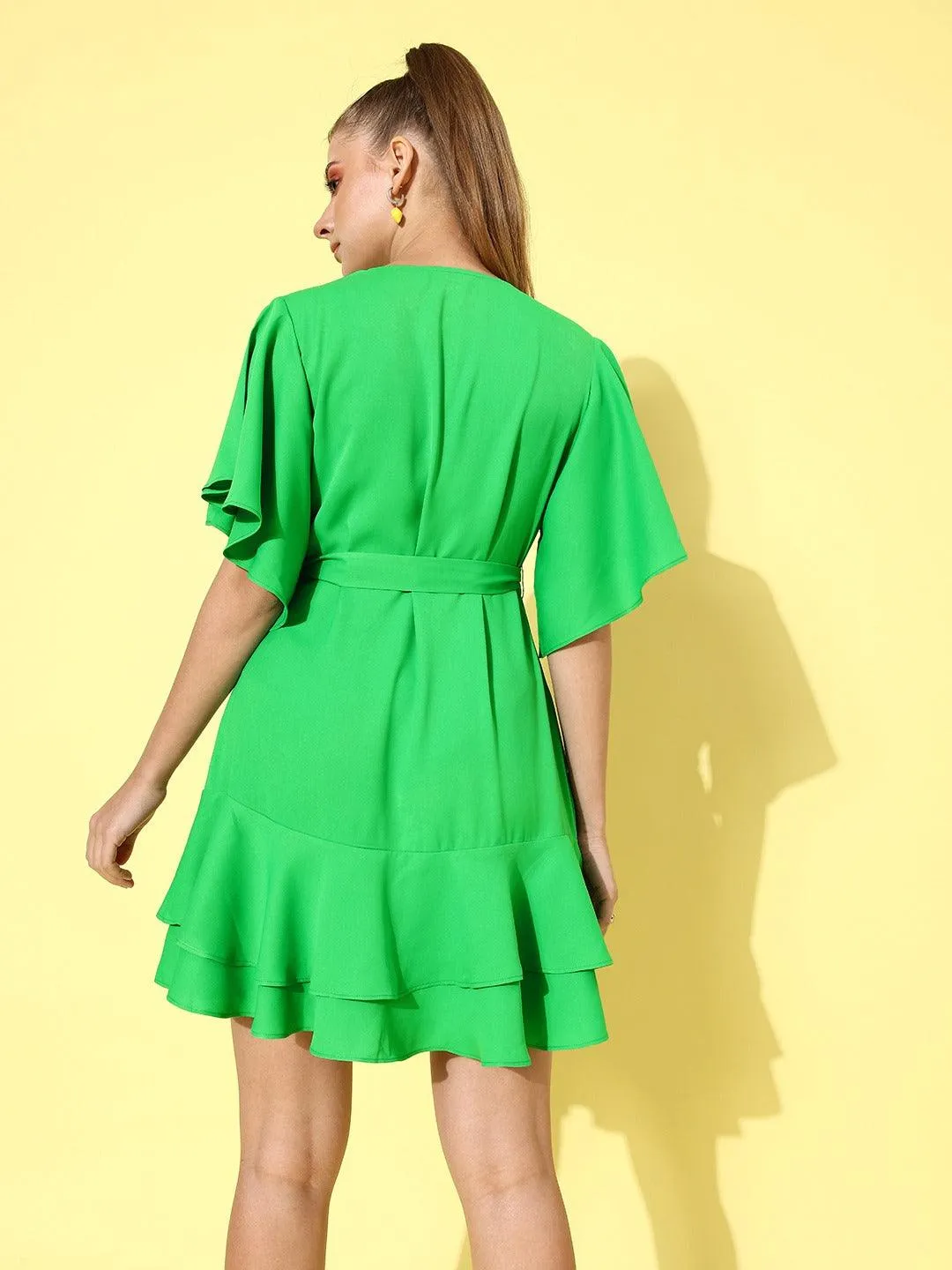 Style Quotient Women Green Solid Wrap Dress