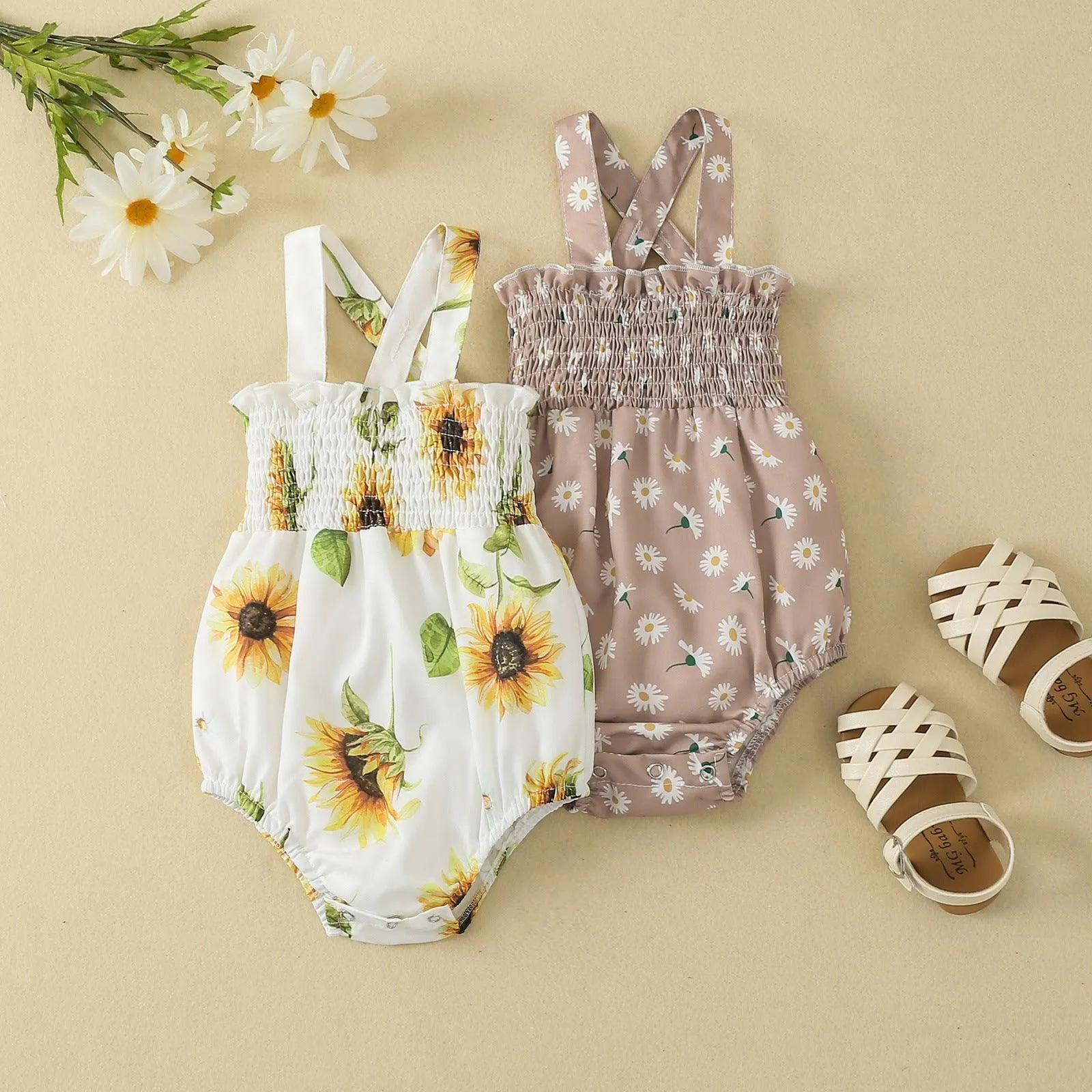 Summer Baby Romper Flower Print Girl Bodysuit