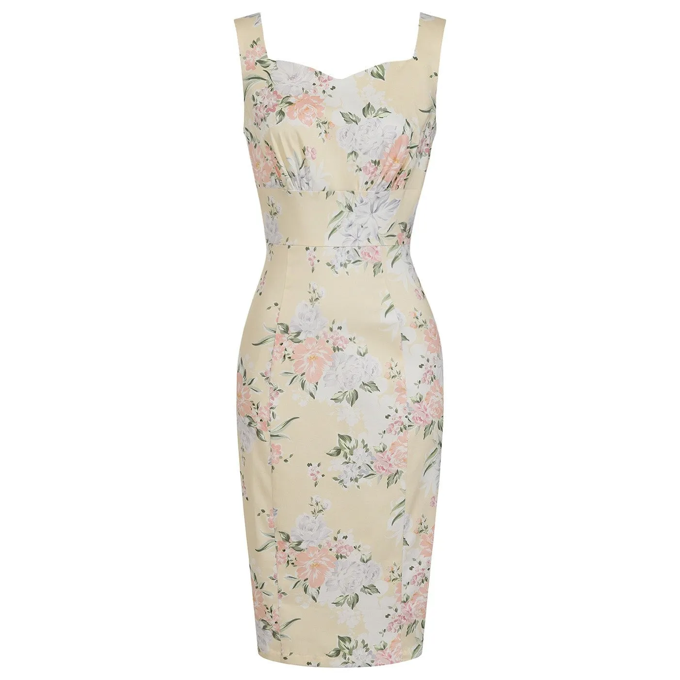 Summer Yellow Floral Classic 50s Vintage Wiggle Dress