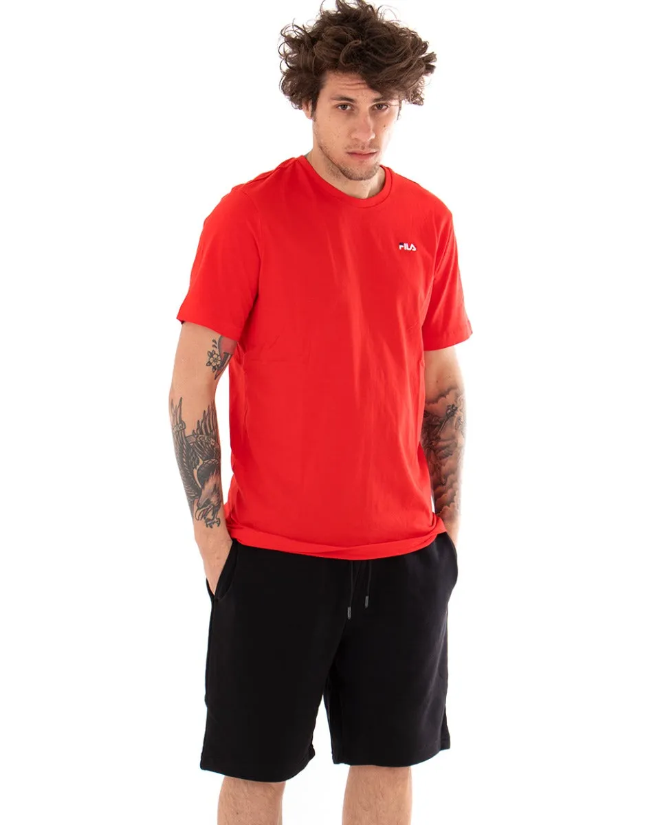 T-shirt Uomo Fila Logo Piccolo Unwind Rosso Cotone Casual Maniche Corte GIOSAL