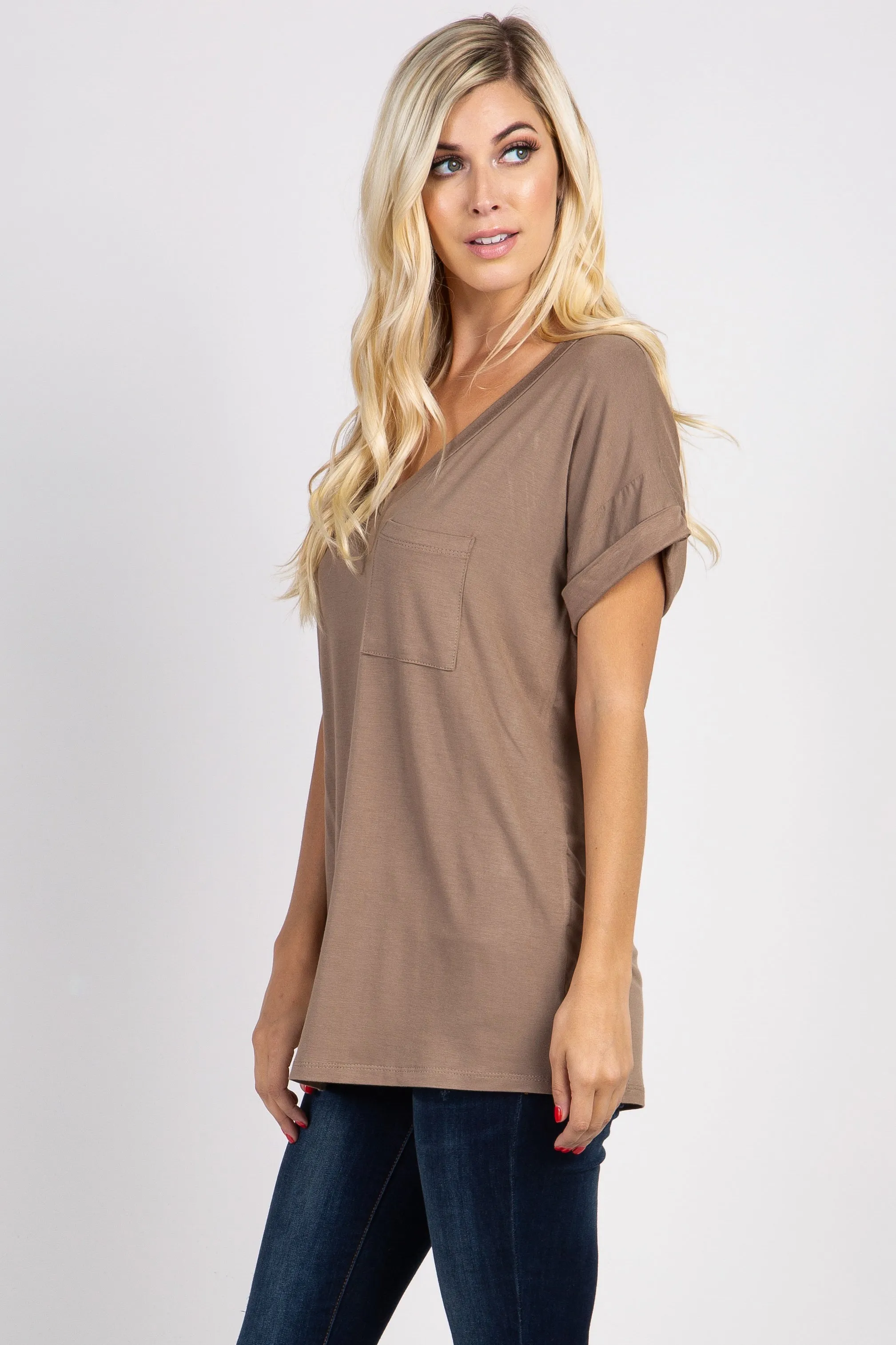 Taupe Solid Pocket Top