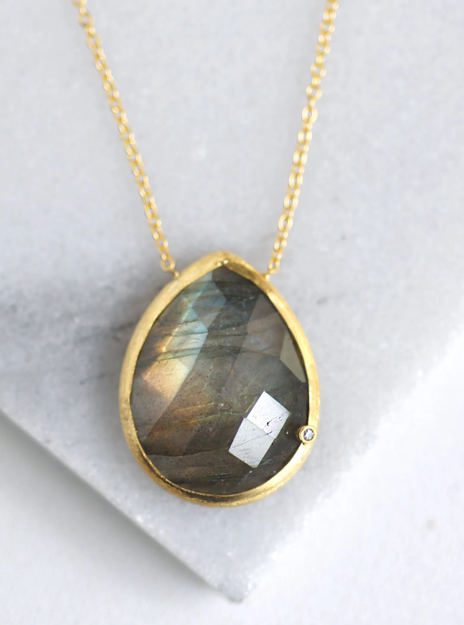 Teardrop Gemstone with CZ Necklace