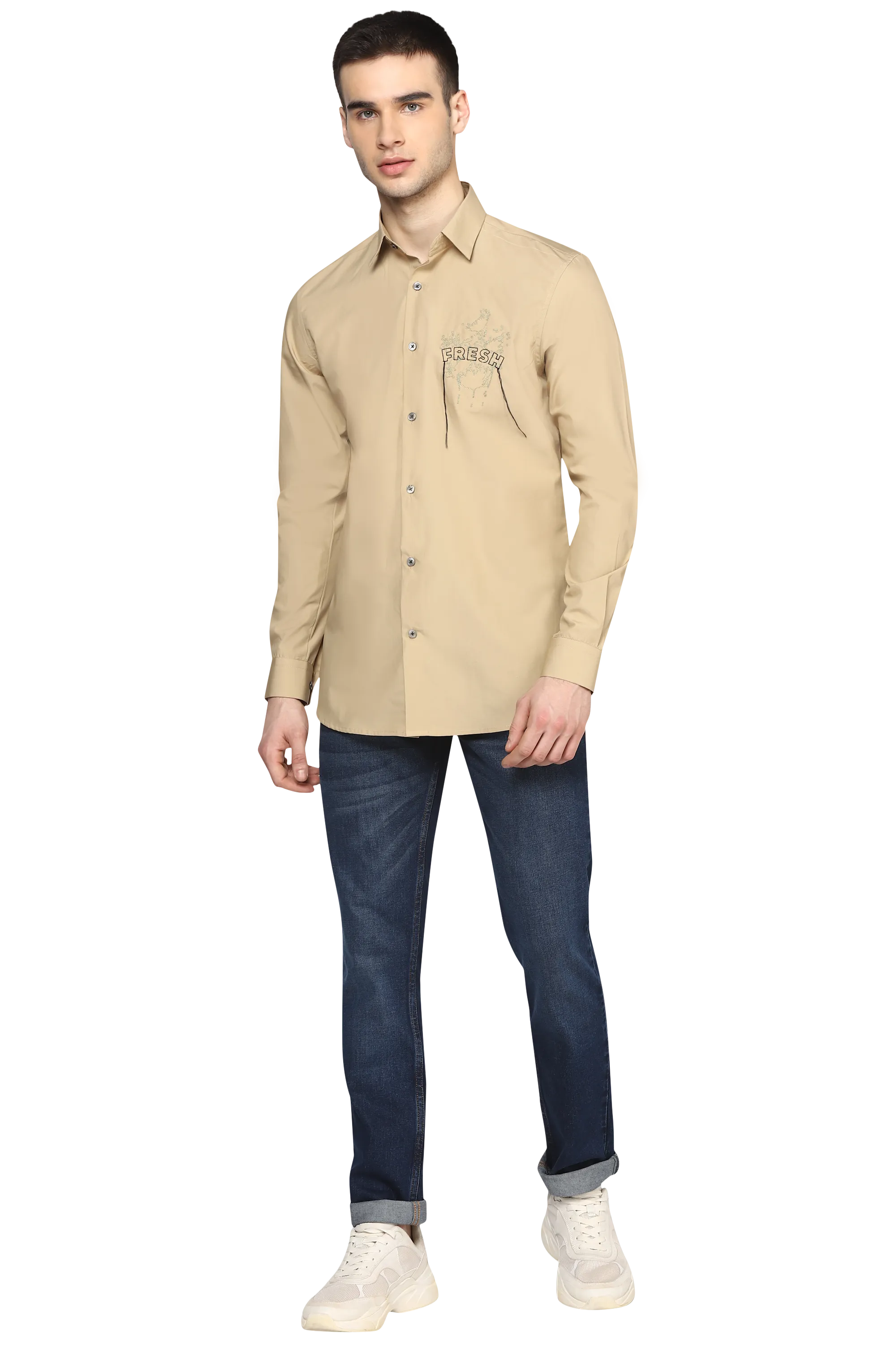 The Beige Organic Shirt With Frayed Yarn