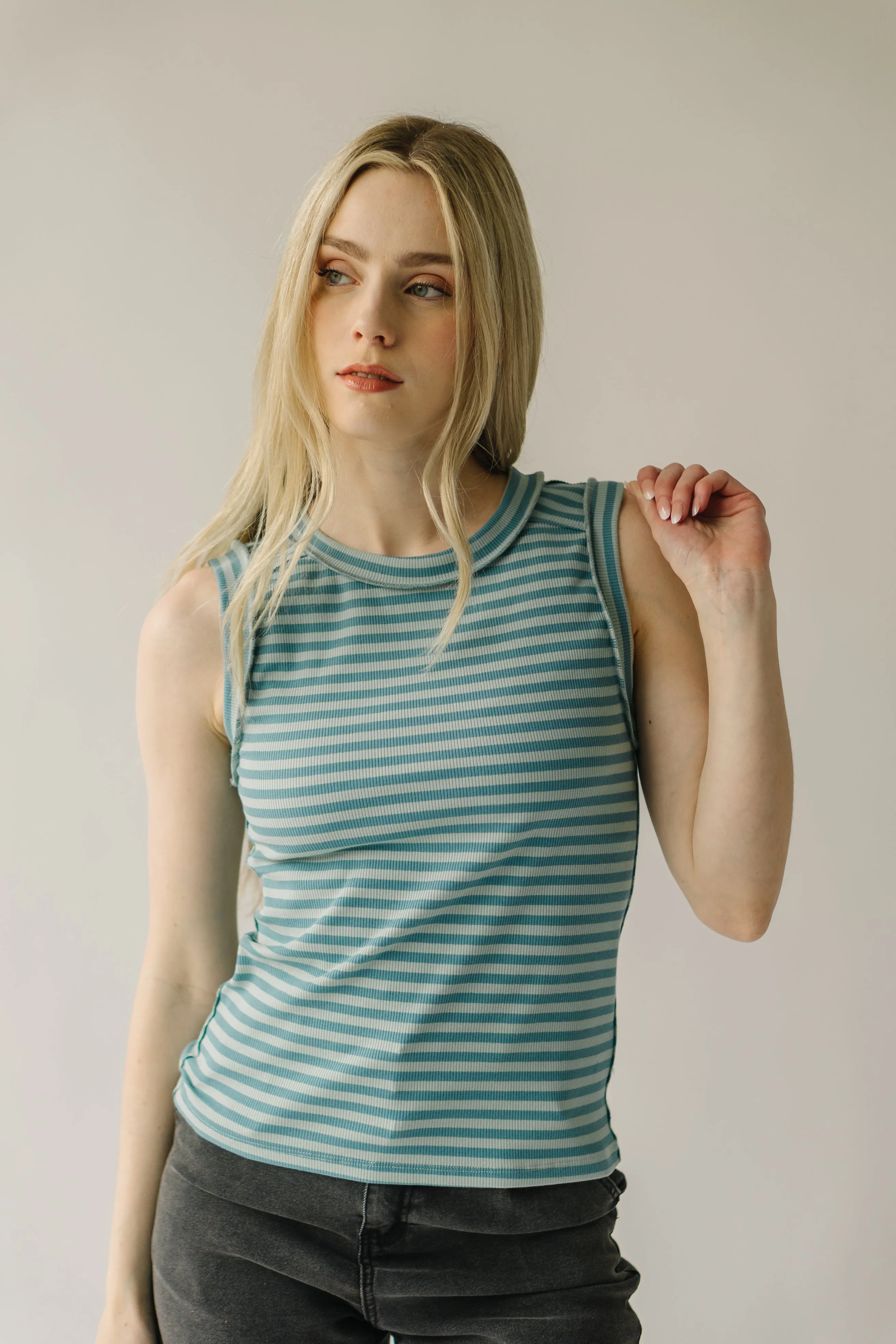 The Reichman Striped Knit Tank in Cloud Stripe