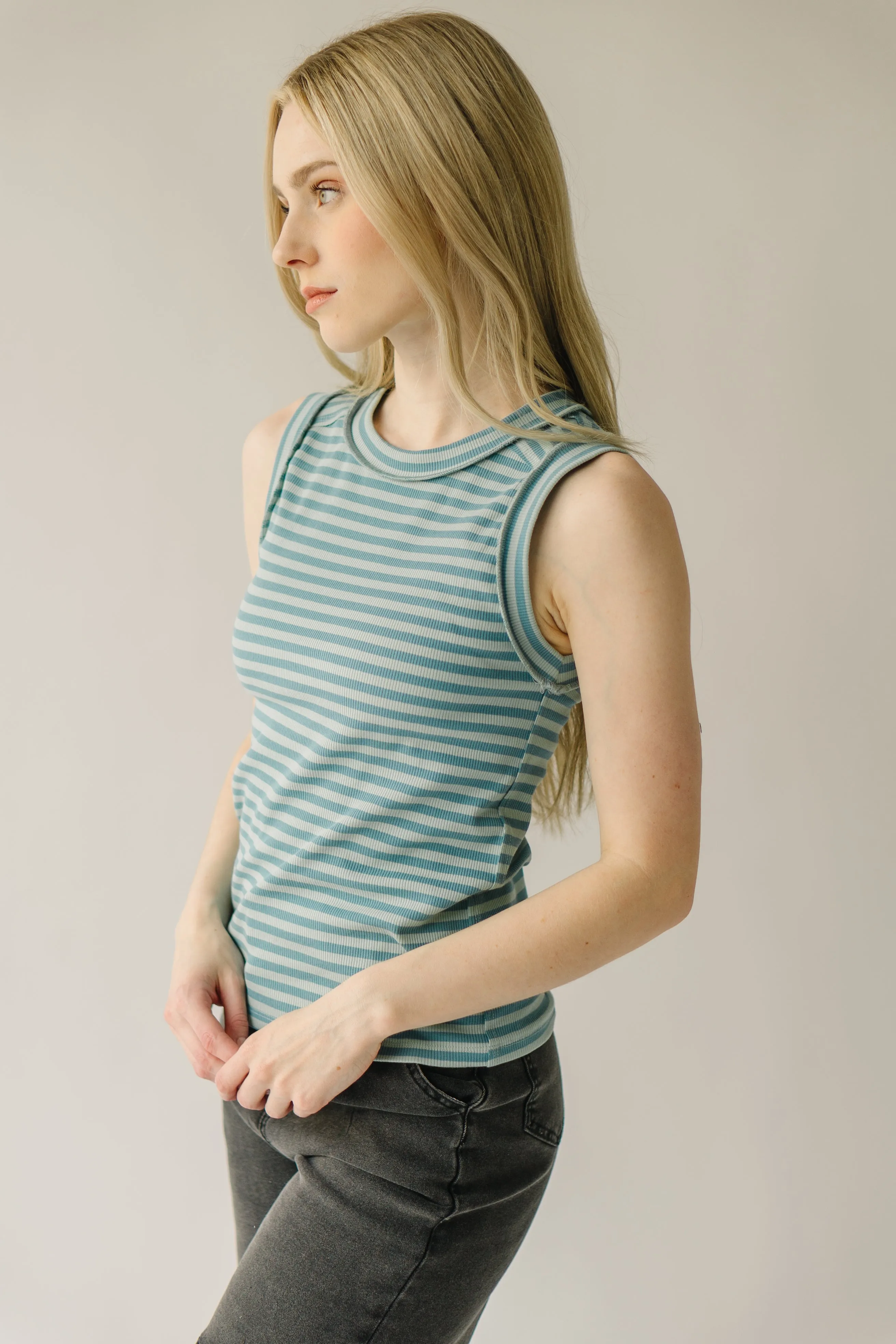 The Reichman Striped Knit Tank in Cloud Stripe