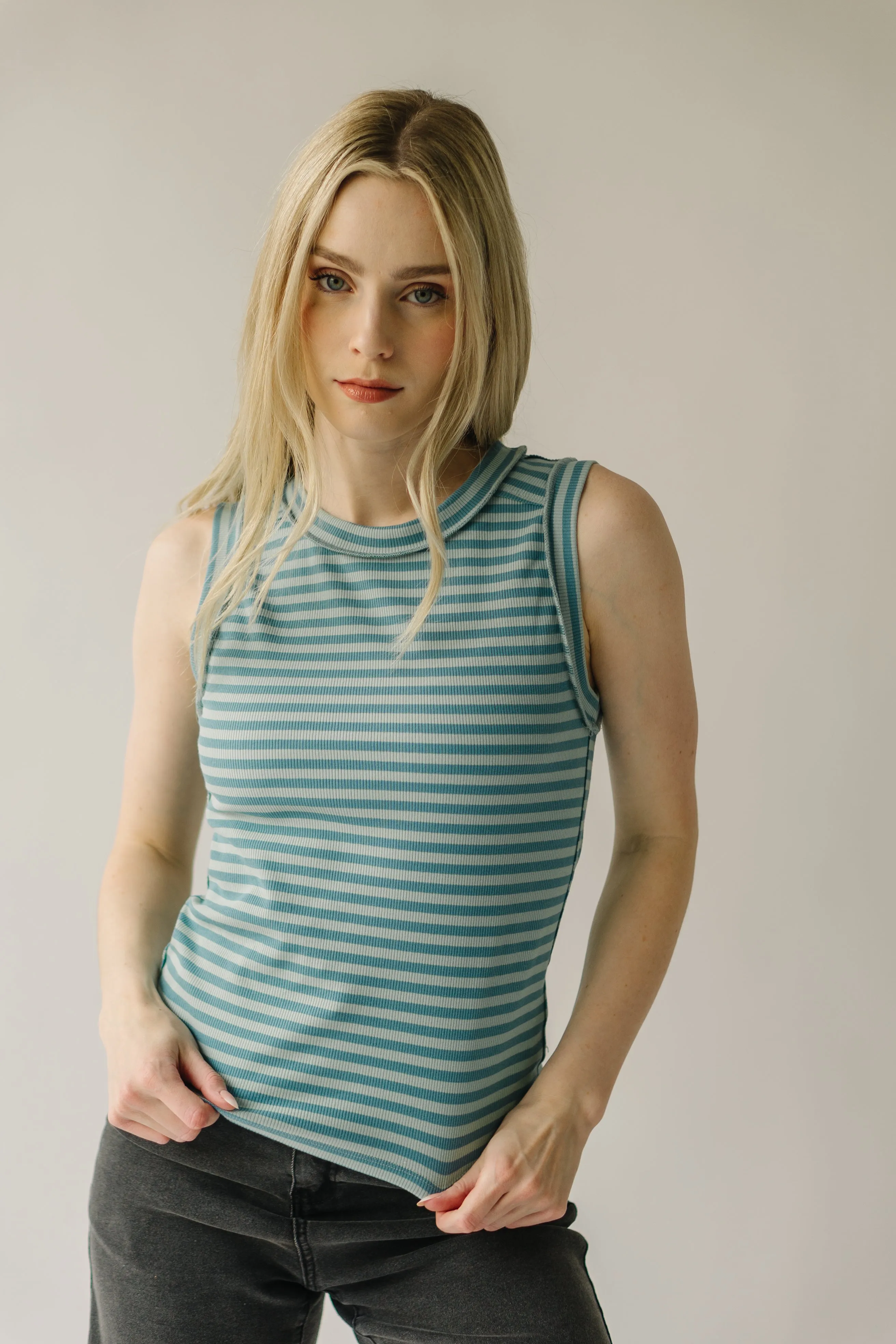 The Reichman Striped Knit Tank in Cloud Stripe